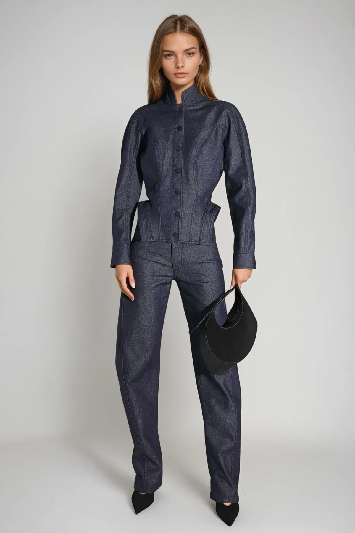Darya Denim Pants Set in Deep Blue
