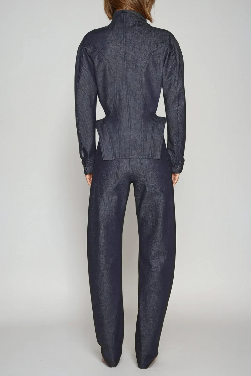 Darya Denim Pants Set in Deep Blue