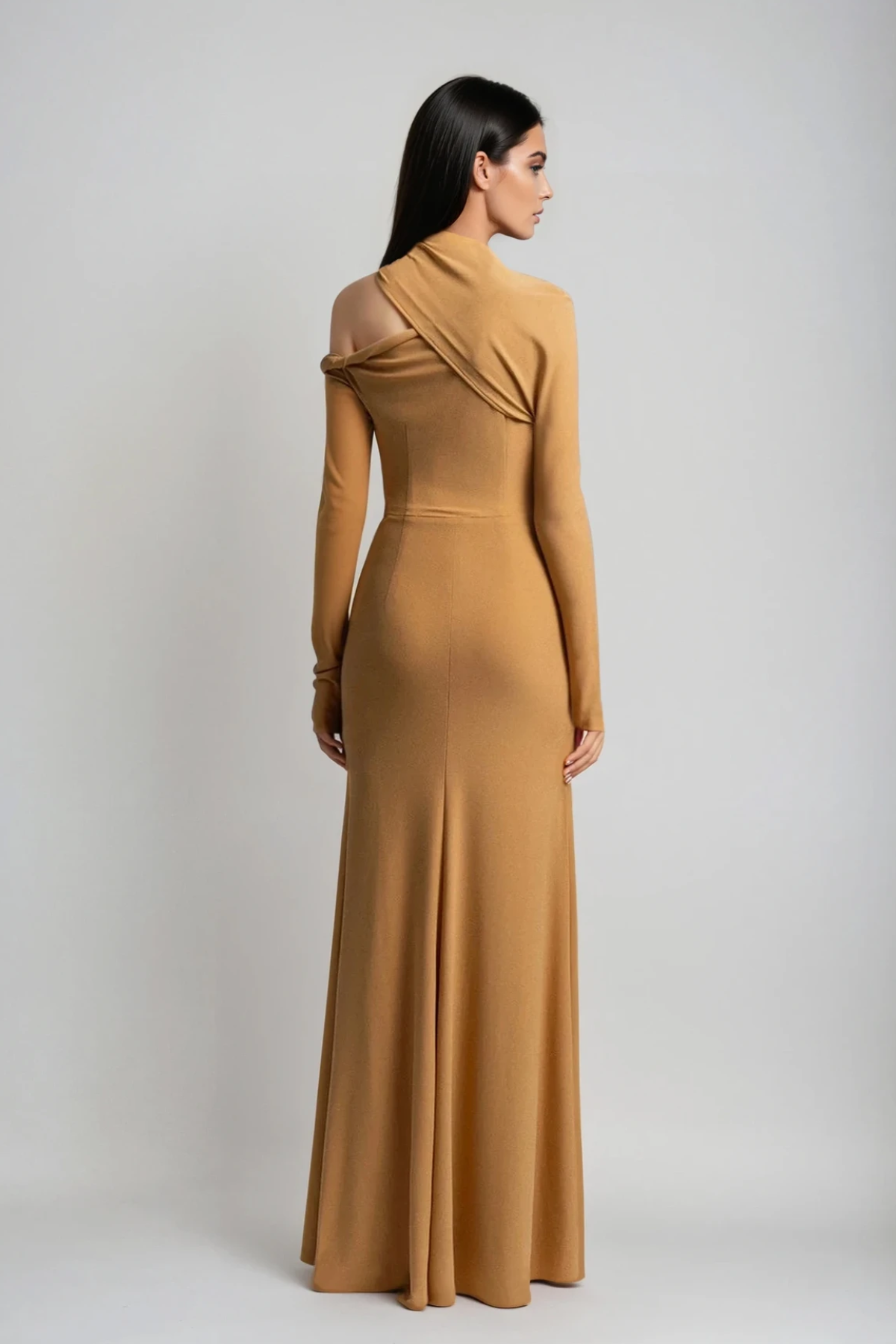 Daw Cutout Ruch Asymmetric Maxi Dress in Khaki
