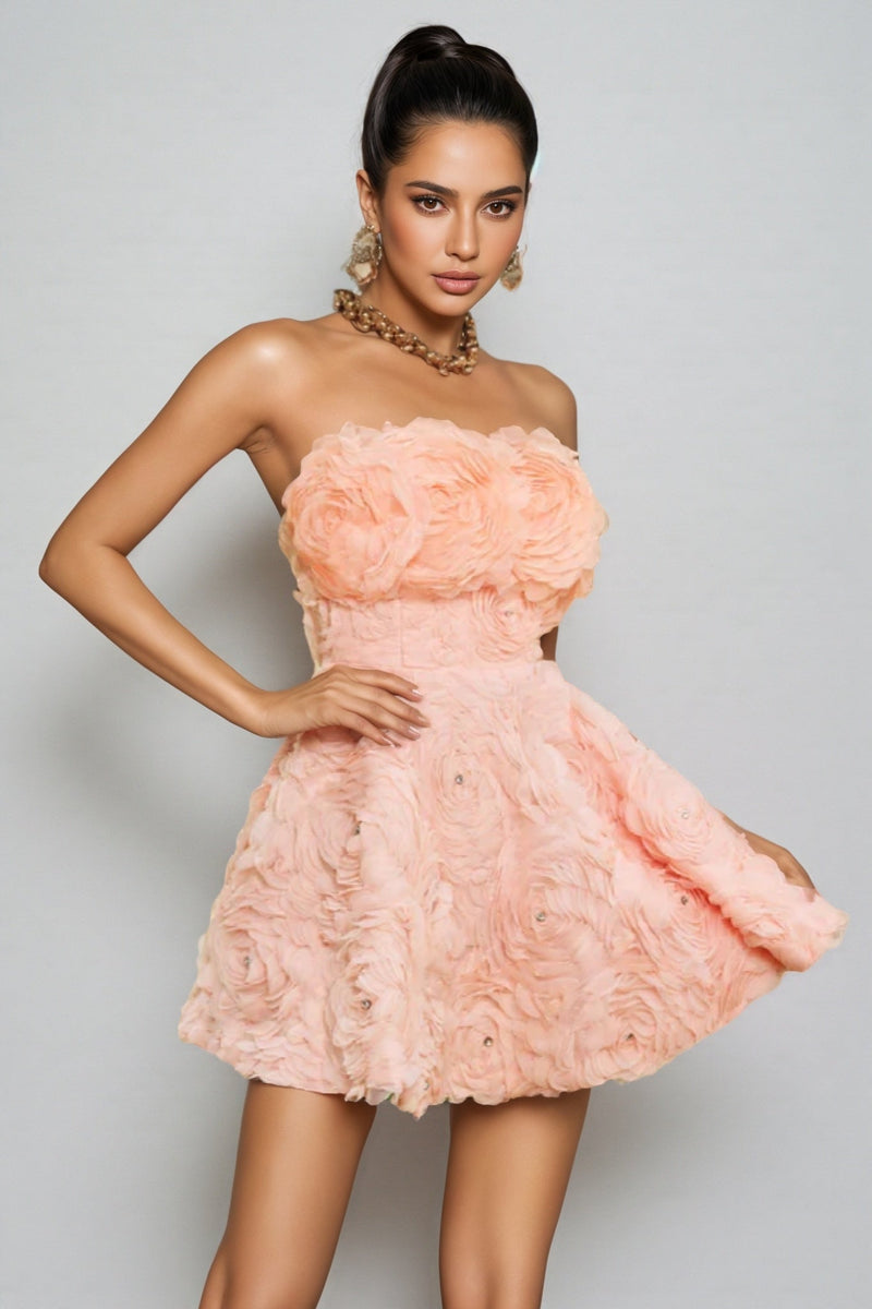 Kestrel Pink 3d Strapless Mini Dress