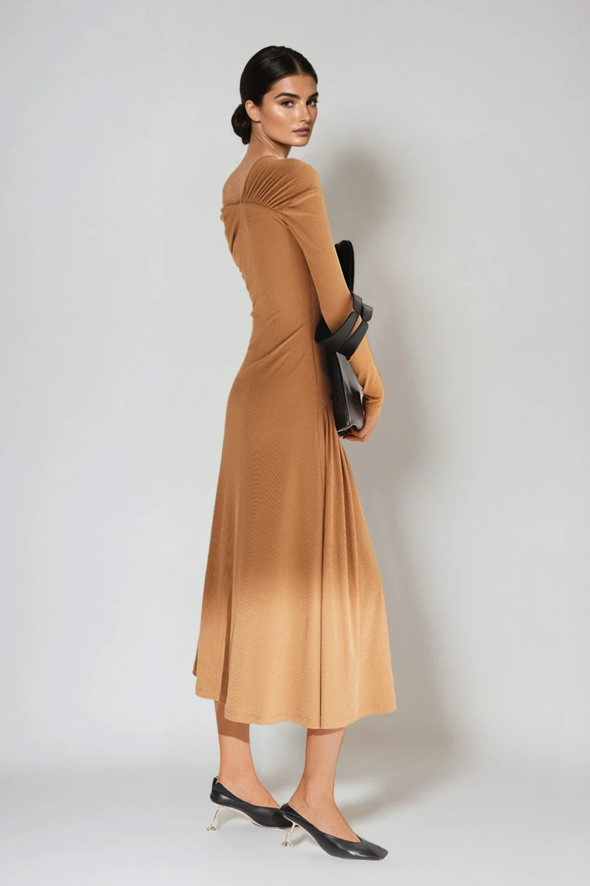Deangelo One Shoulder Asymmetric Ruch Maxi Dress in Khaki