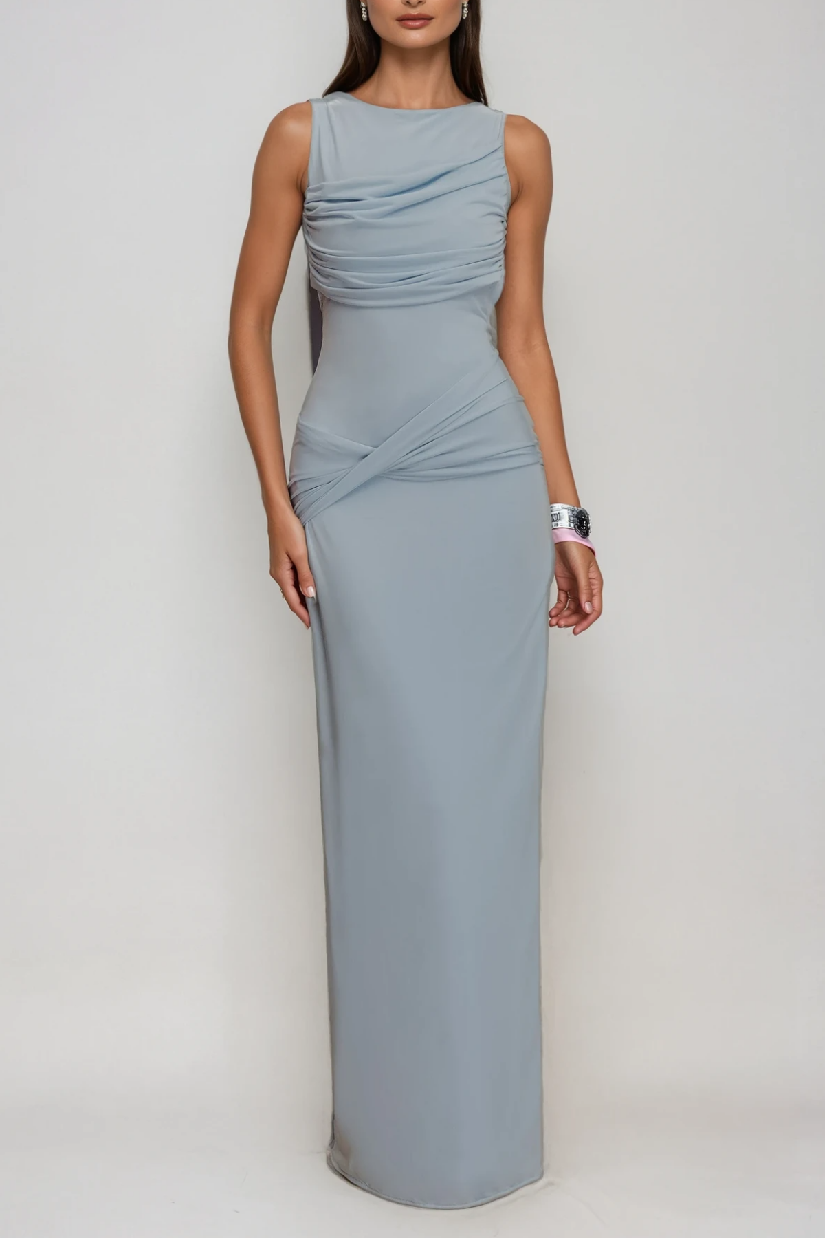 Deanne Sleeveless High Split Maxi Dress in Blue