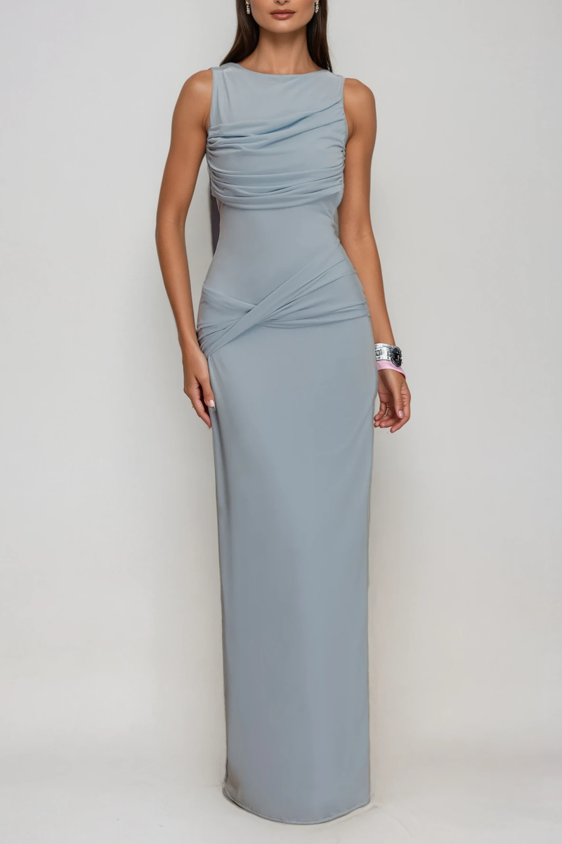 Deanne Sleeveless High Split Maxi Dress in Blue