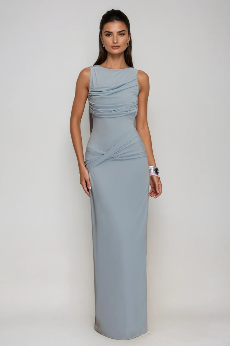 Deanne Sleeveless High Split Maxi Dress in Blue