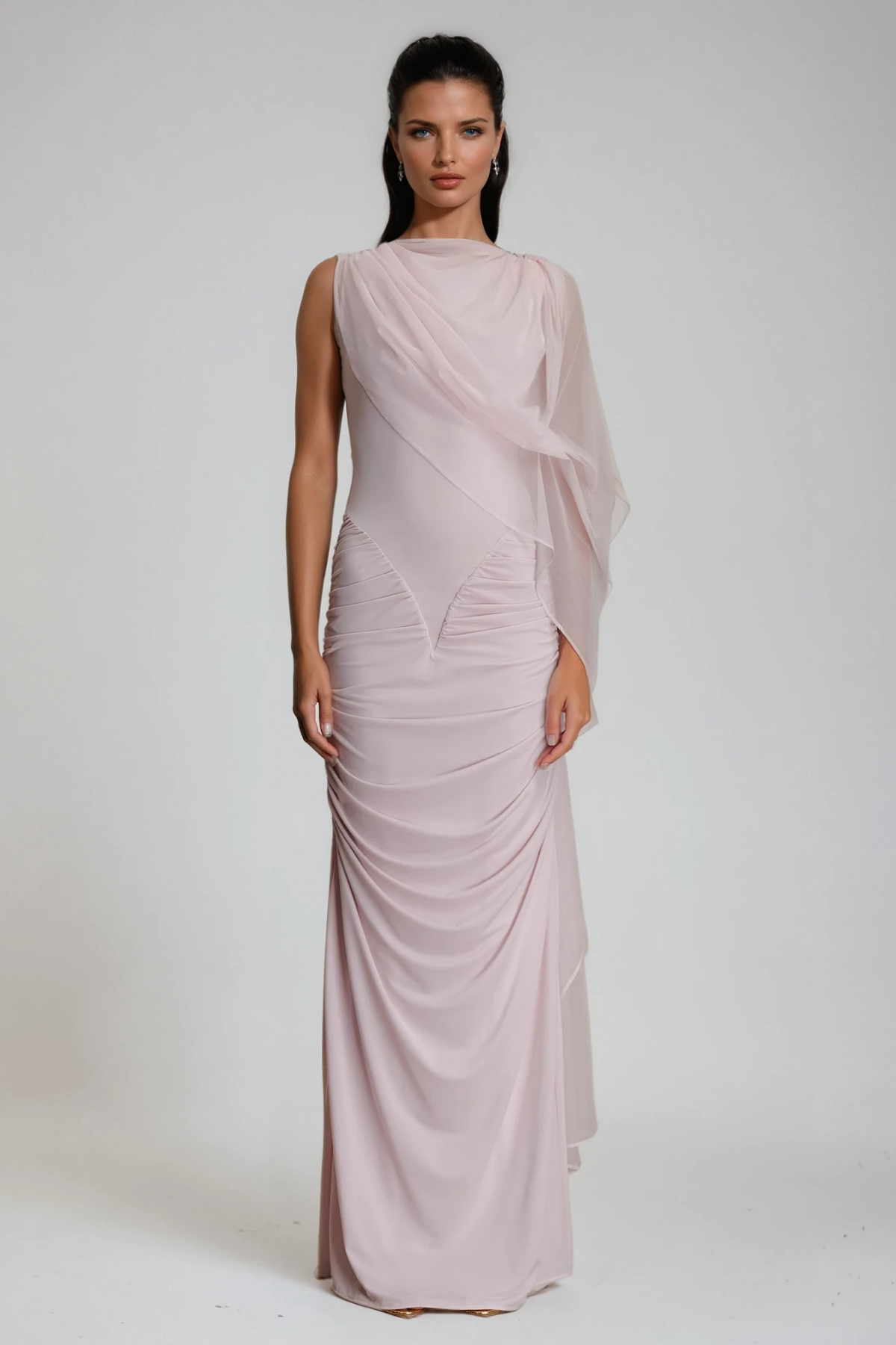 Deb Ruch Mesh Shawl Maxi Dress in Pink