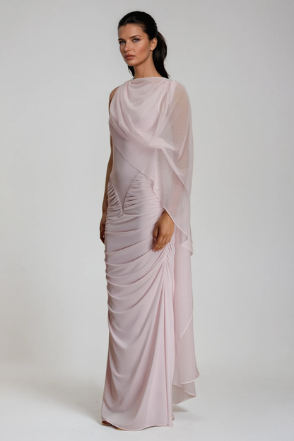 Deb Ruch Mesh Shawl Maxi Dress in Pink