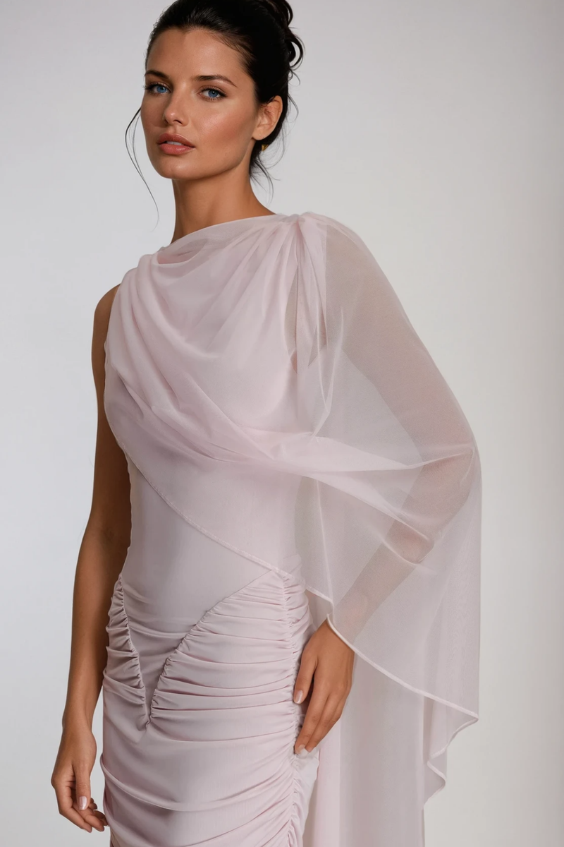 Deb Ruch Mesh Shawl Maxi Dress in Pink
