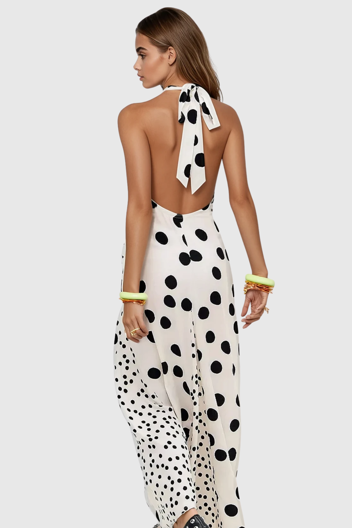 Debbora Halter Neck Dot Maxi Dress
