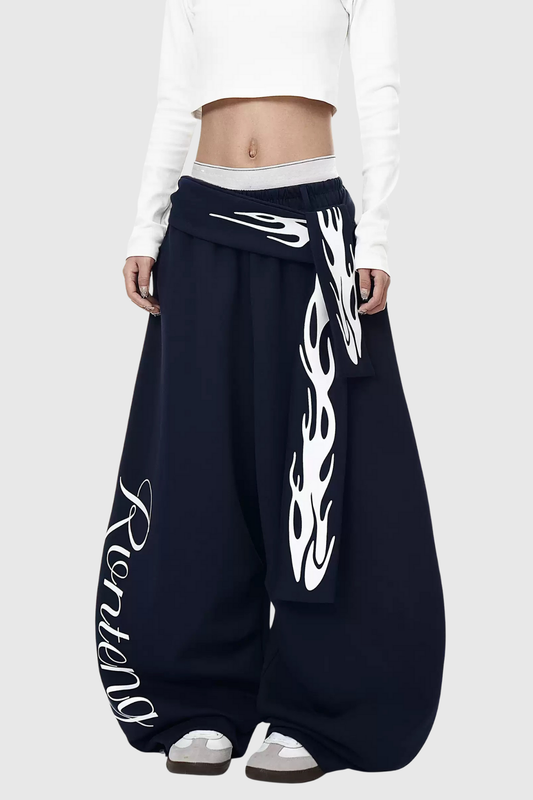 Deeann Print Tie Up Pants in Blue