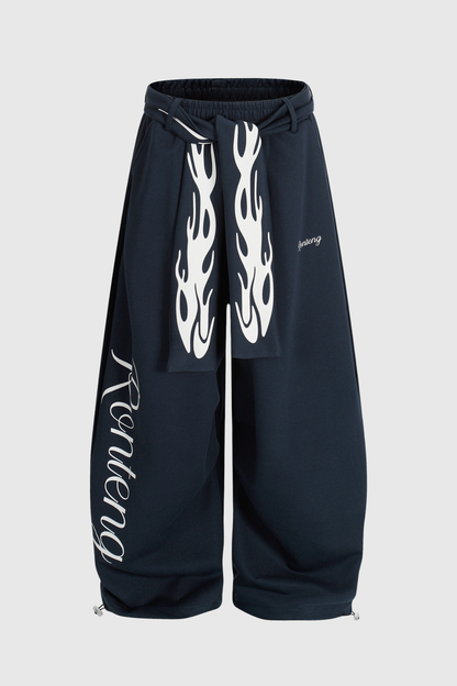 Deeann Print Tie Up Pants in Blue