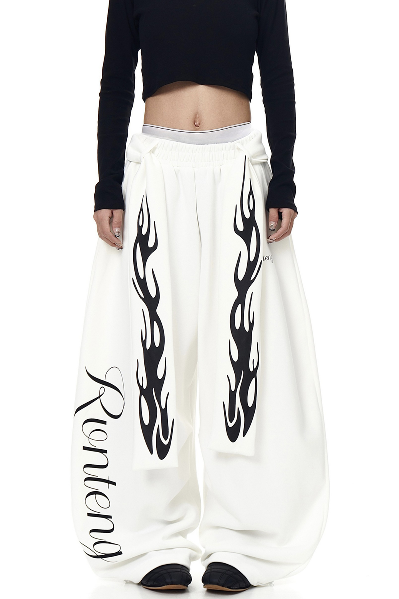 Deeann Print Tie Up Pants in White