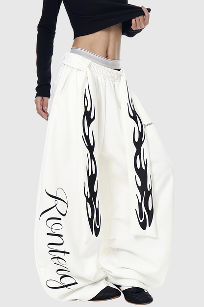 Deeann Print Tie Up Pants in White