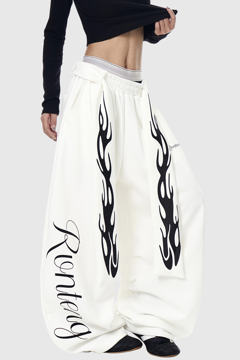 Deeann Print Tie Up Pants in White