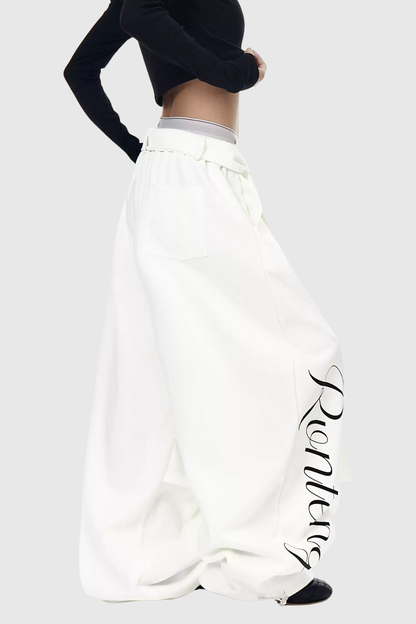 Deeann Print Tie Up Pants in White
