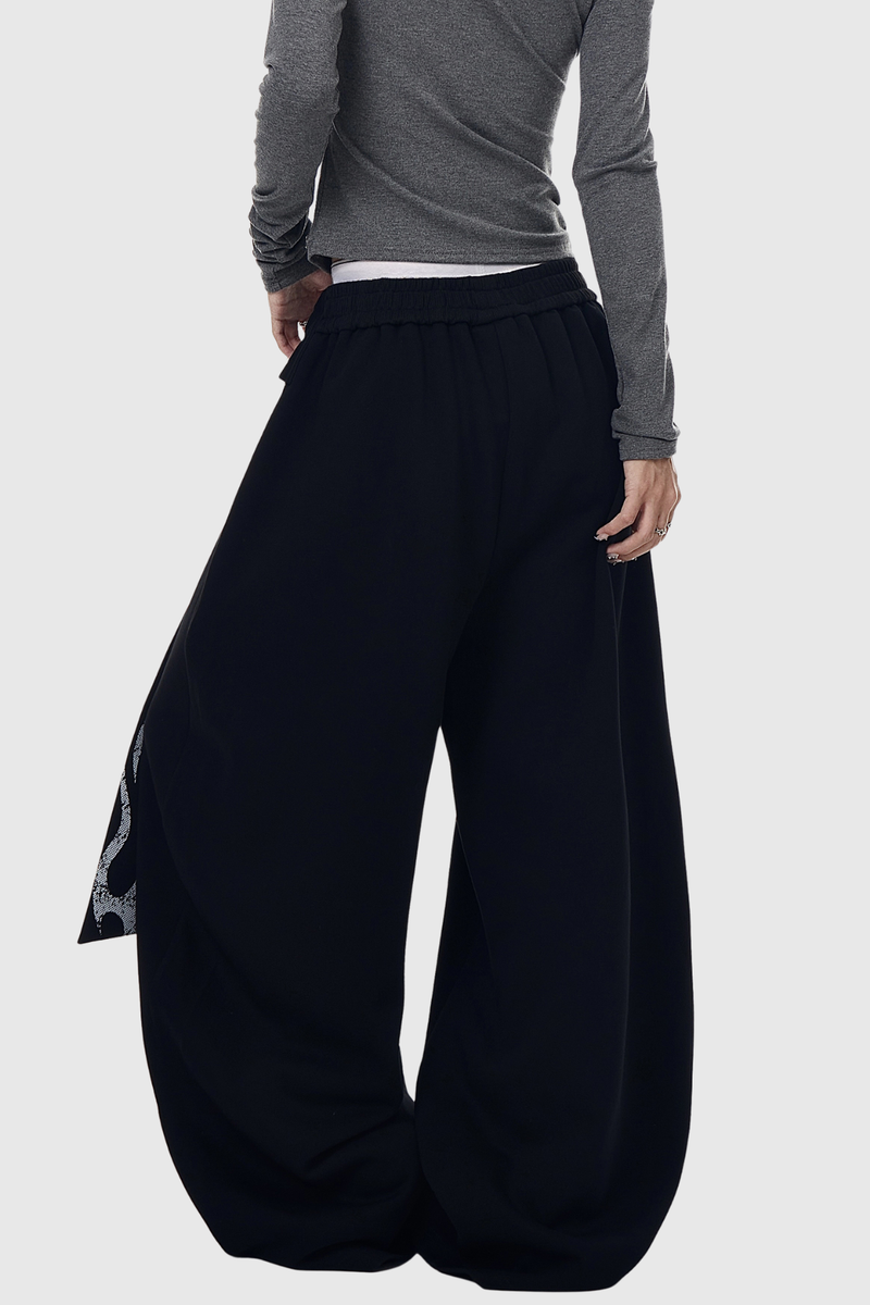 Deedee Tie Up Print Baggy Pants in Black