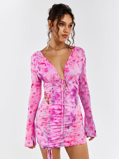 Deep V-neck Backless Tie Dress