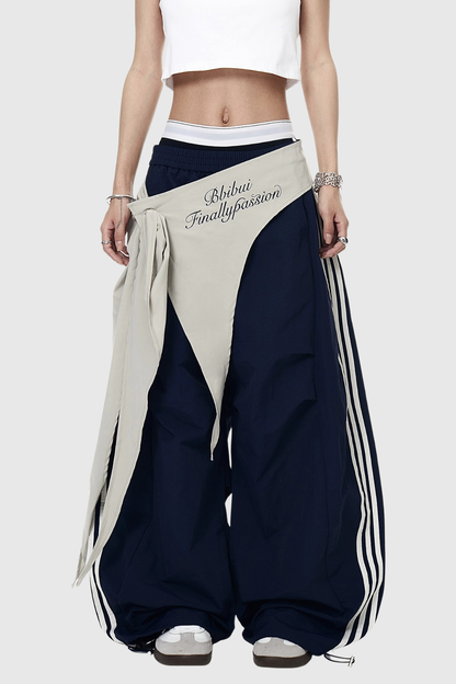 Deepika Stripe Deconstruct Wide Leg Pants in Blue