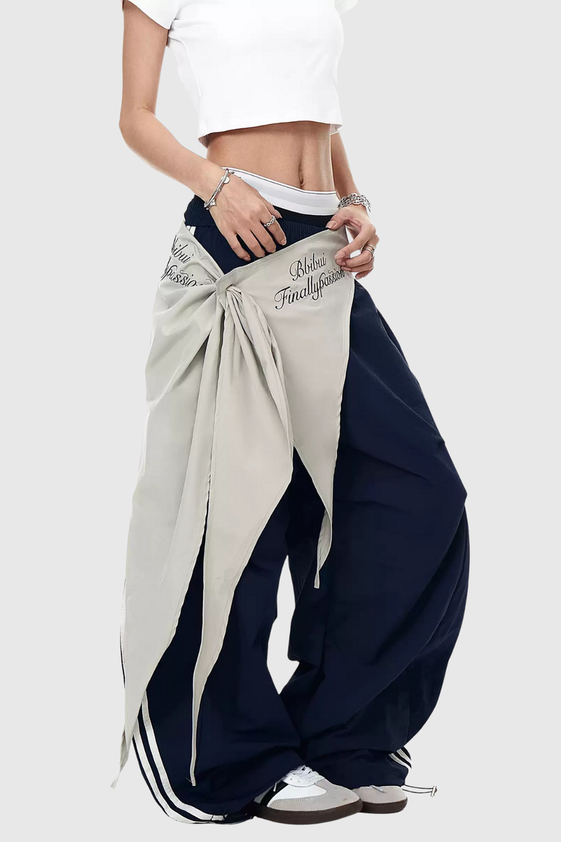 Deepika Stripe Deconstruct Wide Leg Pants in Blue