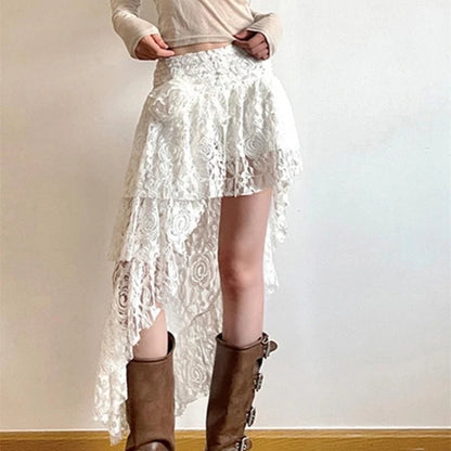 Dressbetty - Lace Irregular Layered Street Summer Mid Skirt