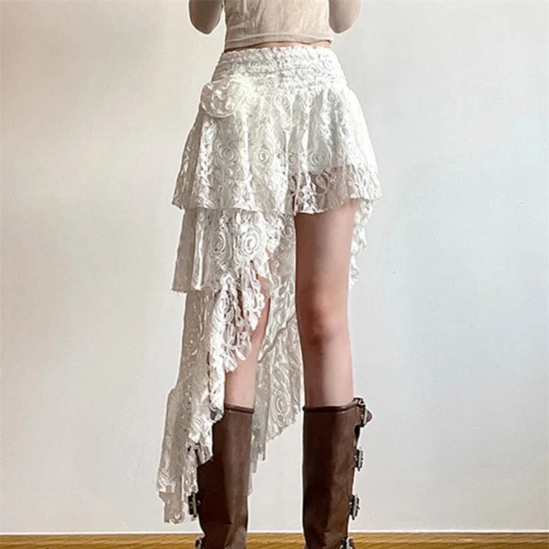 Dressbetty - Lace Irregular Layered Street Summer Mid Skirt