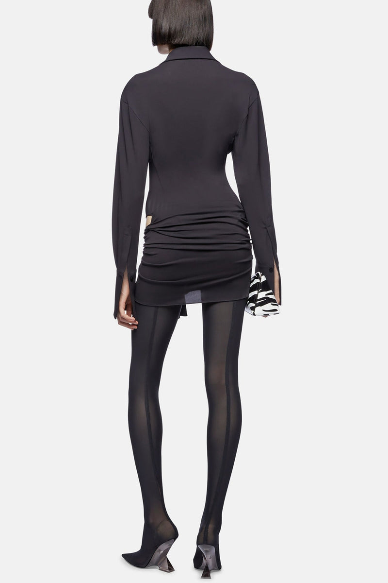 Dehaia Plunge Cutout Ruched Mini Dress - Black