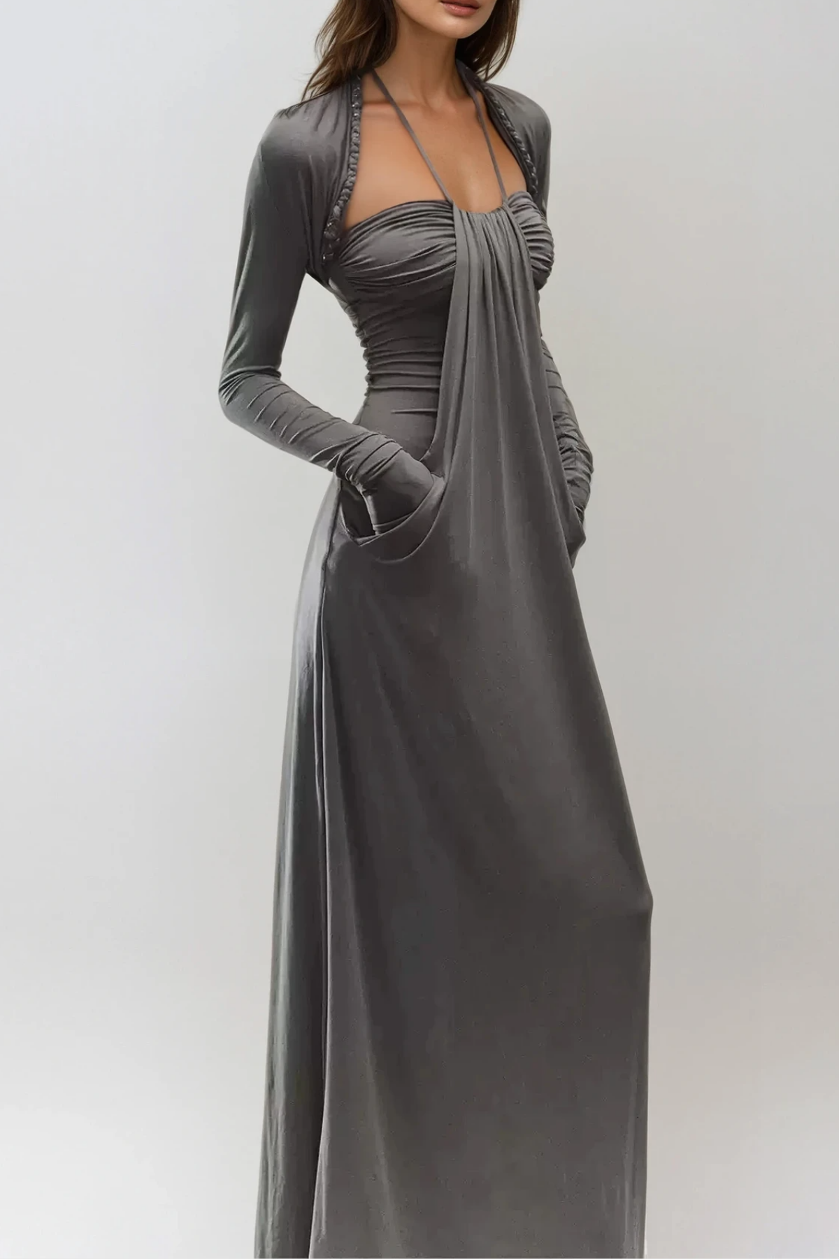 Delaiah Halter Neck Ruch Maxi Dress