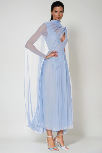 Delfino Plunge Mesh Shawl Maxi Dress
