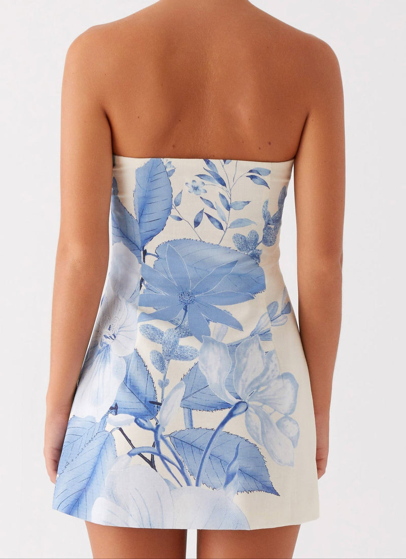 Denby Strapless Mini Dress - Blue Print