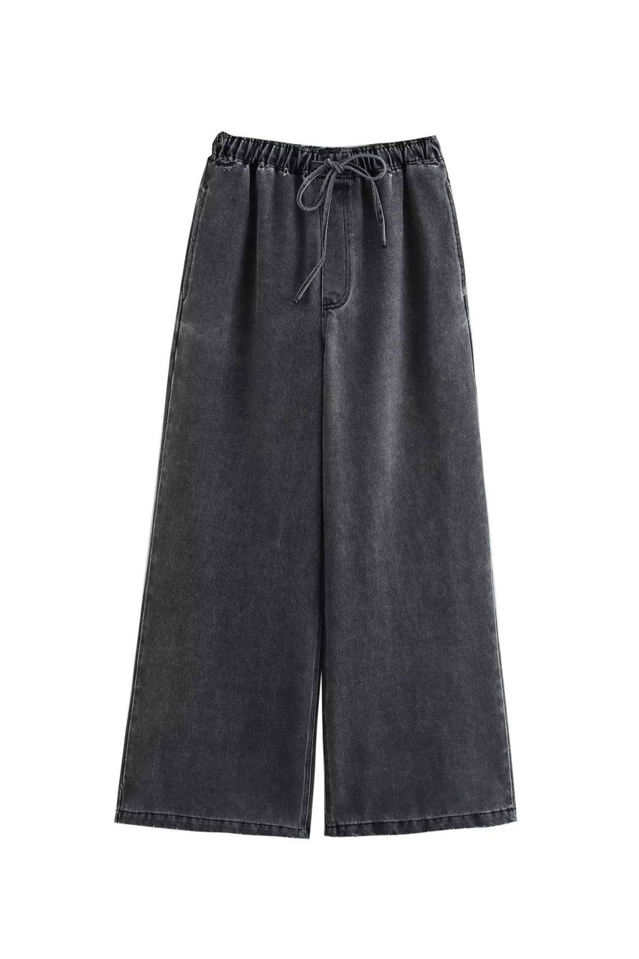 Denim Lapel V Neck Elastic Waist Two Piece Set