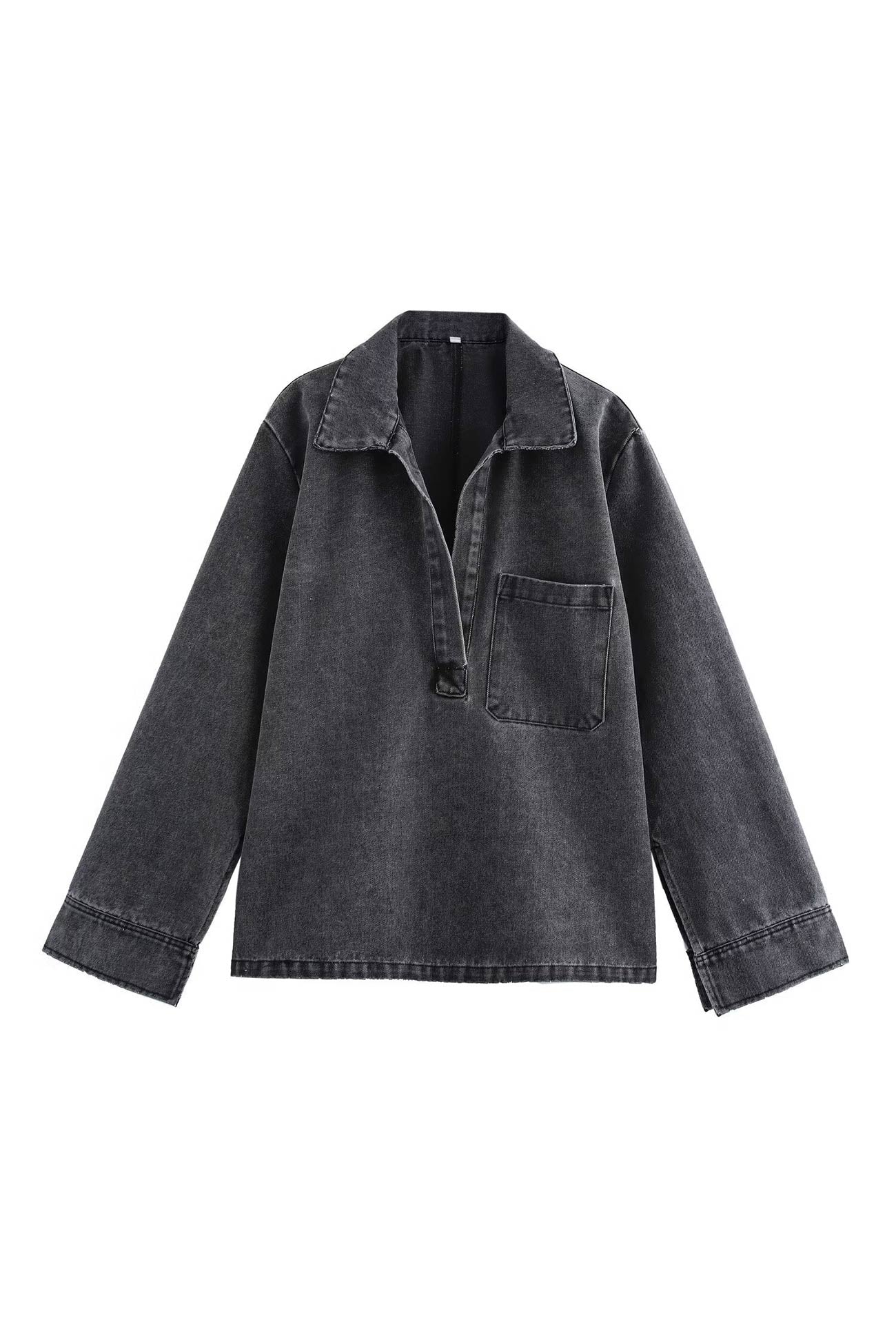 Denim Lapel V Neck Elastic Waist Two Piece Set