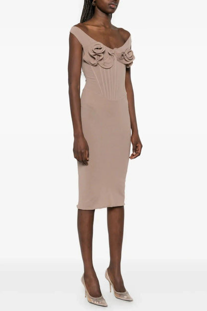 Dinella Appliqué Corset Midi Dress - Grey
