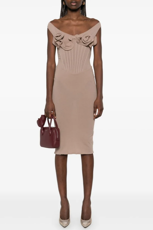 Dinella Appliqué Corset Midi Dress - Grey