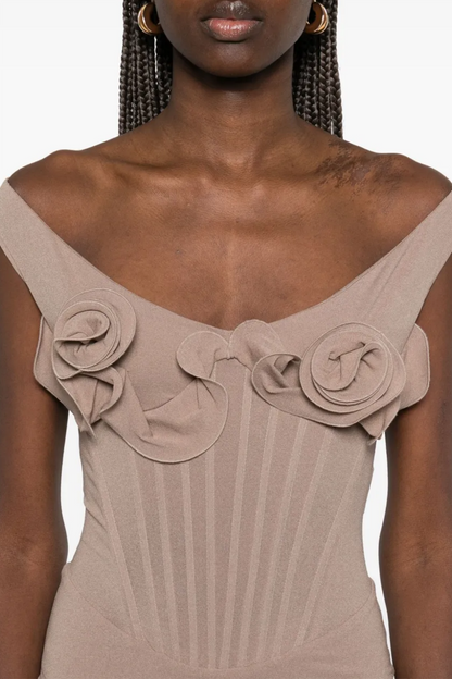 Dinella Appliqué Corset Midi Dress - Grey