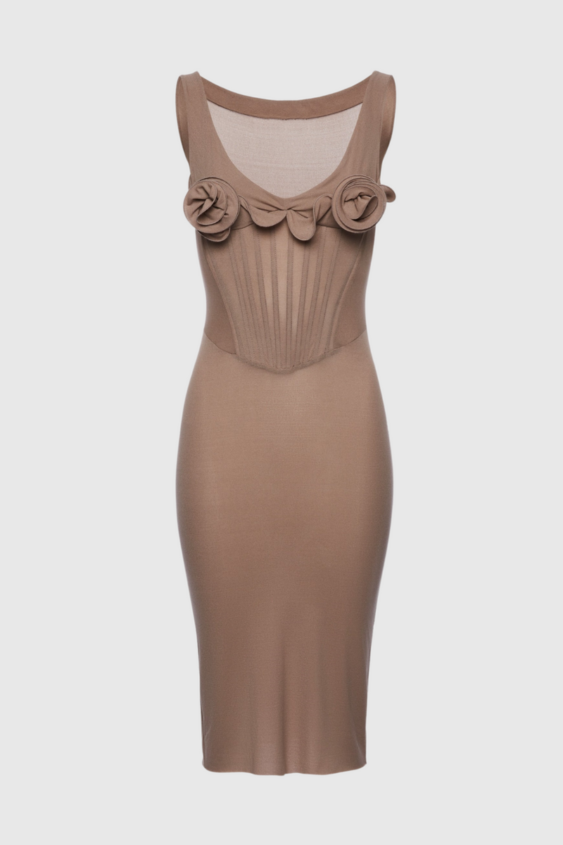 Dinella Appliqué Corset Midi Dress - Grey