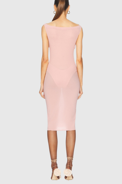 Dinella Appliqué Corset Midi Dress - Pink