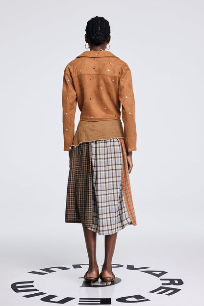 Divya Grid Ruffle Fringe Skirt