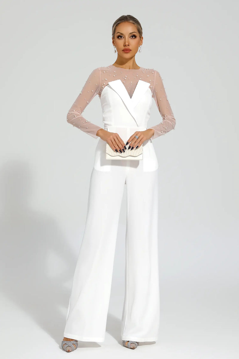 Dobbin White Mesh Bodice Jumpsuit