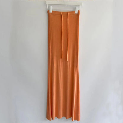 Drawstring Orange High Waist Maxi Tight Skirt