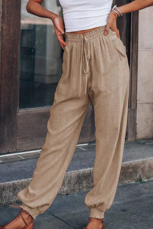 Drawstring Color Loose Long Pants