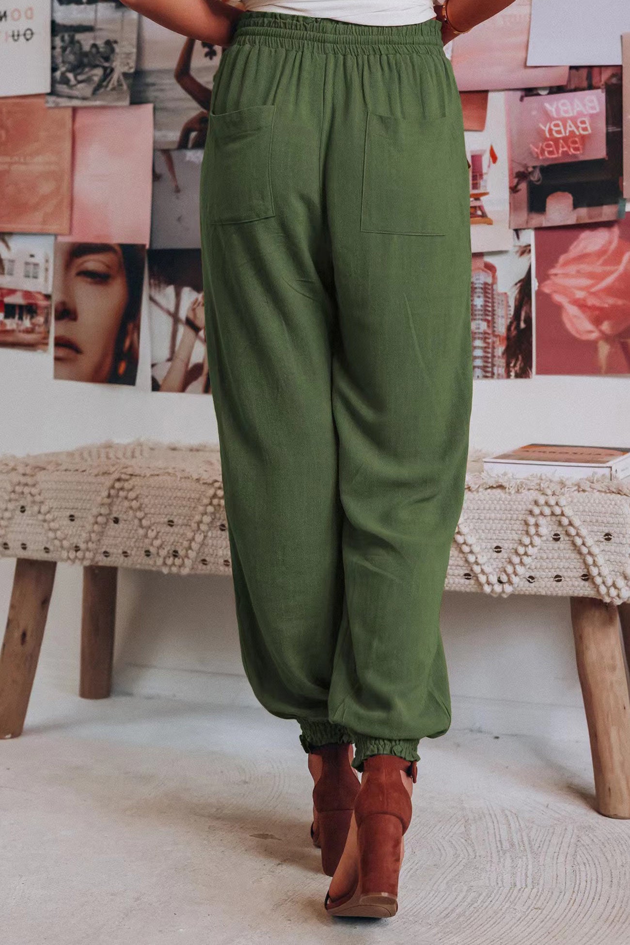Drawstring Color Loose Long Pants