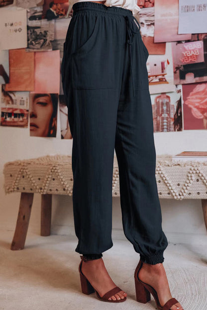 Drawstring Color Loose Long Pants