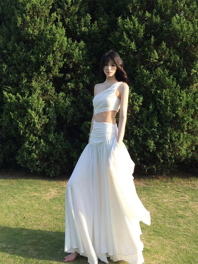 Dreamy White Maxi Dress _ Flowy, Backless & Beach-ready