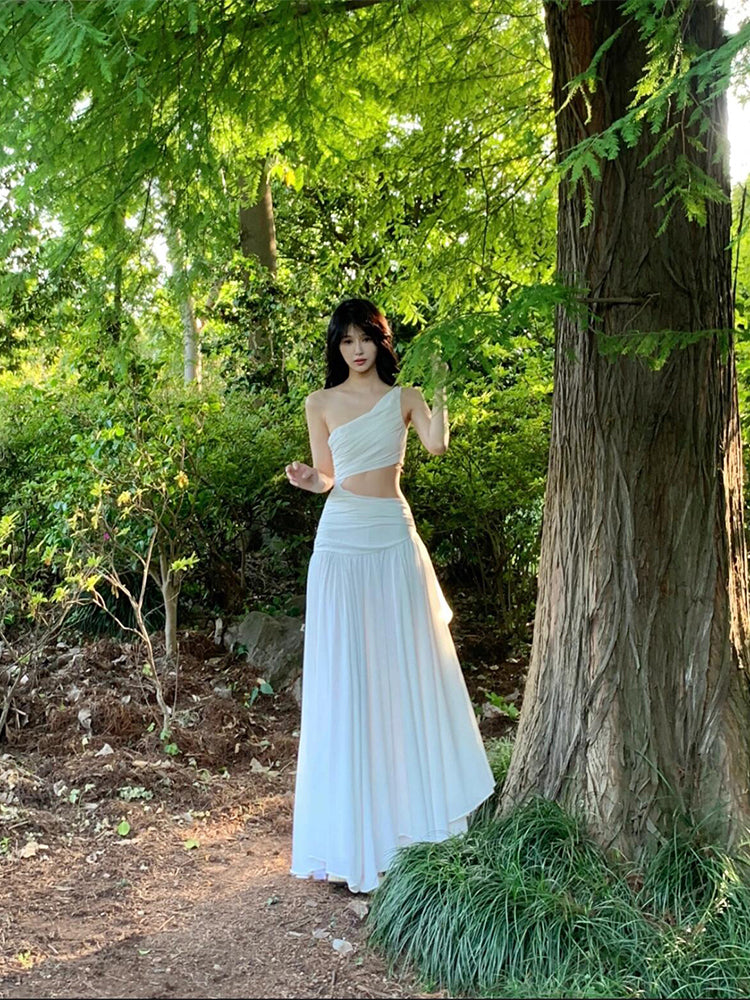 Dreamy White Maxi Dress _ Flowy, Backless & Beach-ready