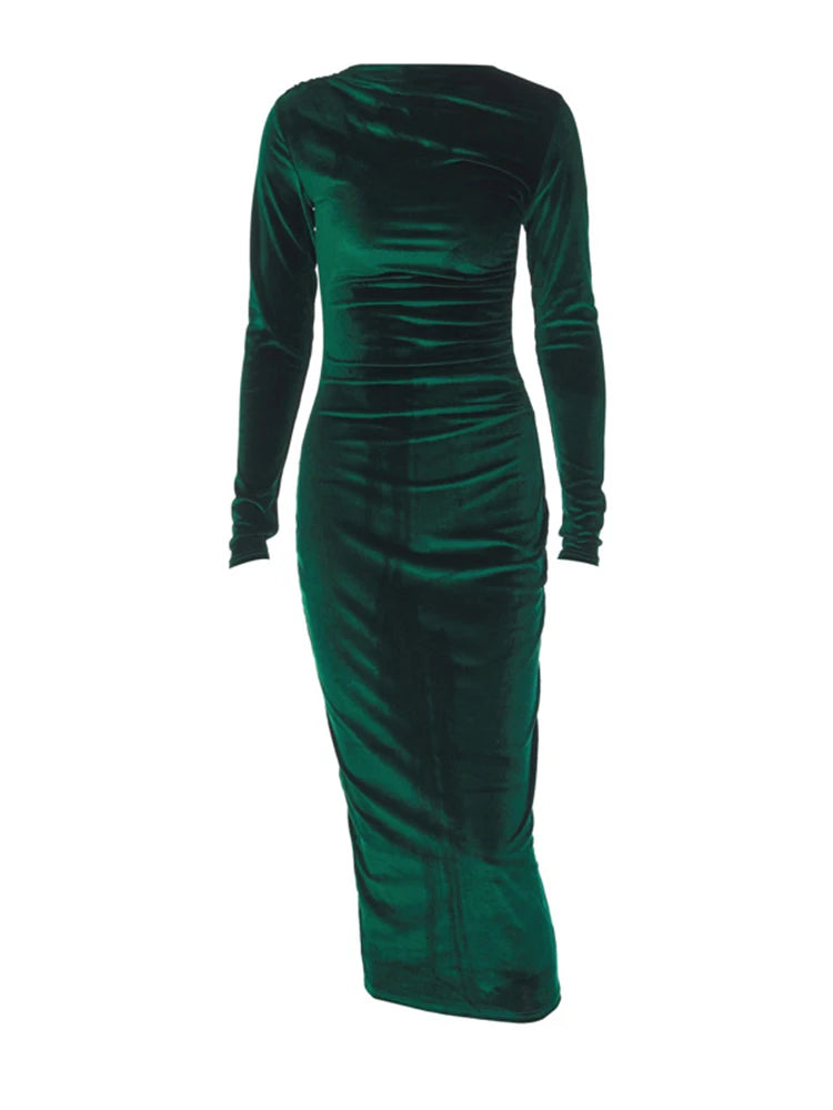 Velvet Long Sleeve Midi Dress - Party Clothes for Christmas Party