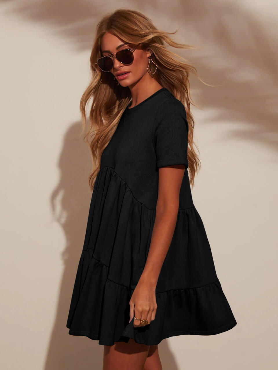 Brighter Days Tiered Mini Dress - Black