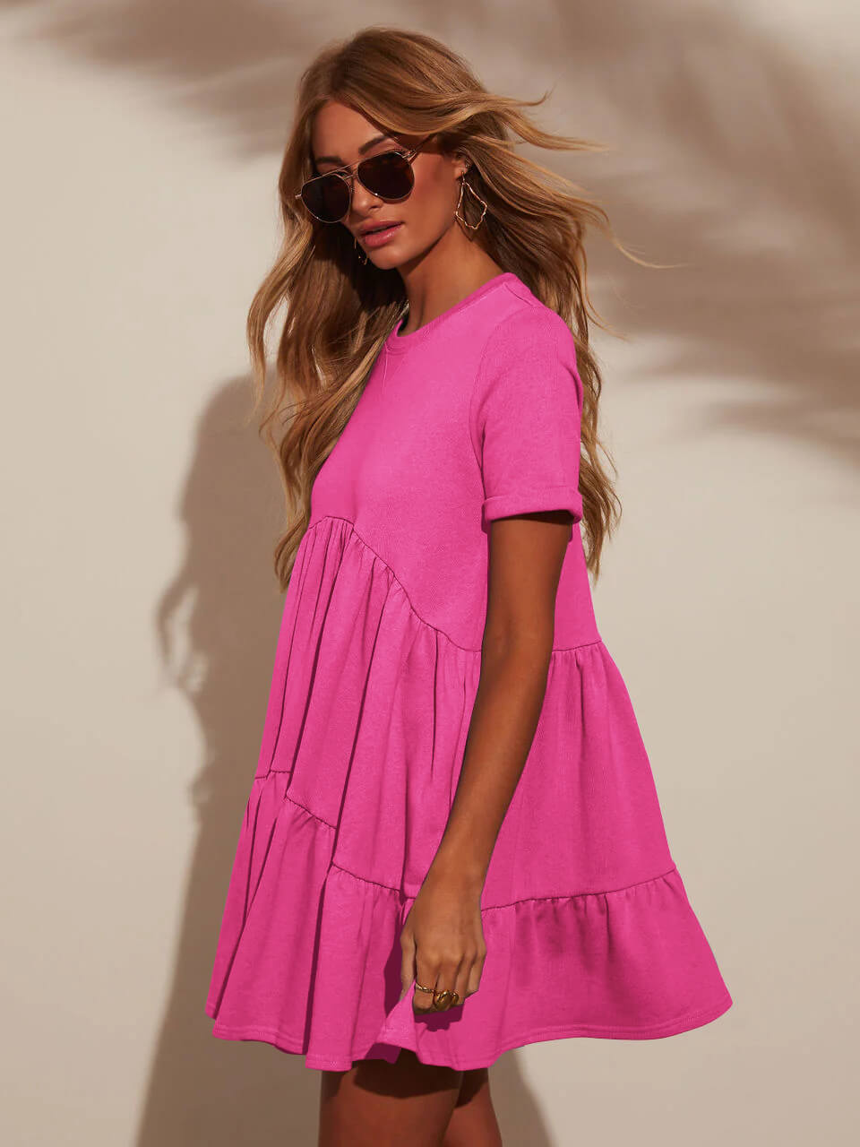 Brighter Days Tiered Mini Dress - Pink