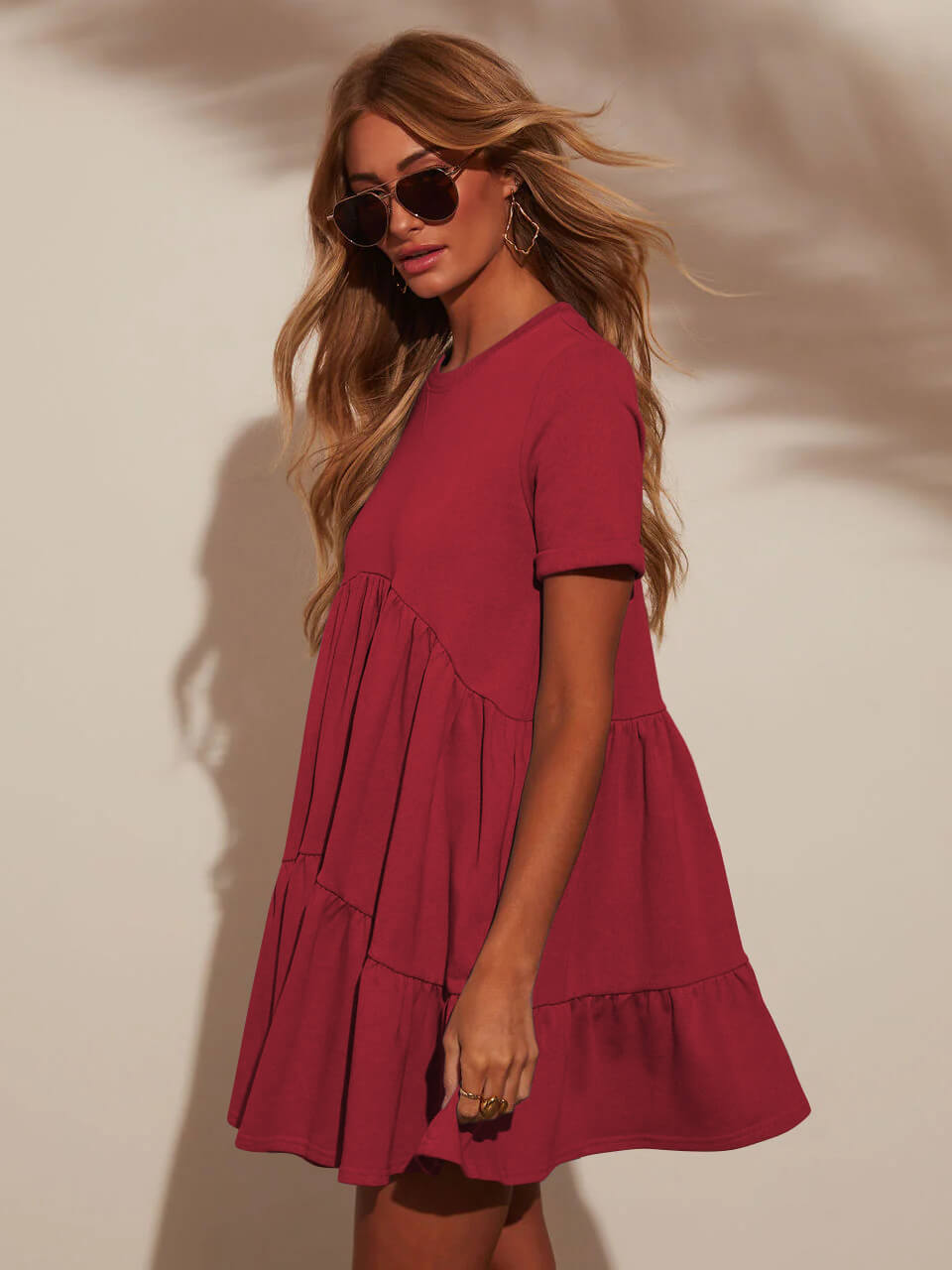 Brighter Days Tiered Mini Dress - Red