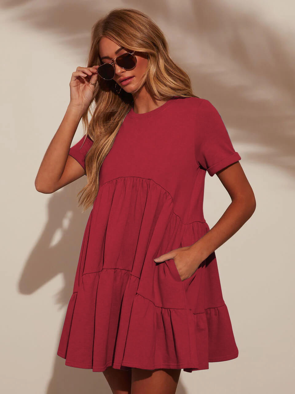 Brighter Days Tiered Mini Dress - Red