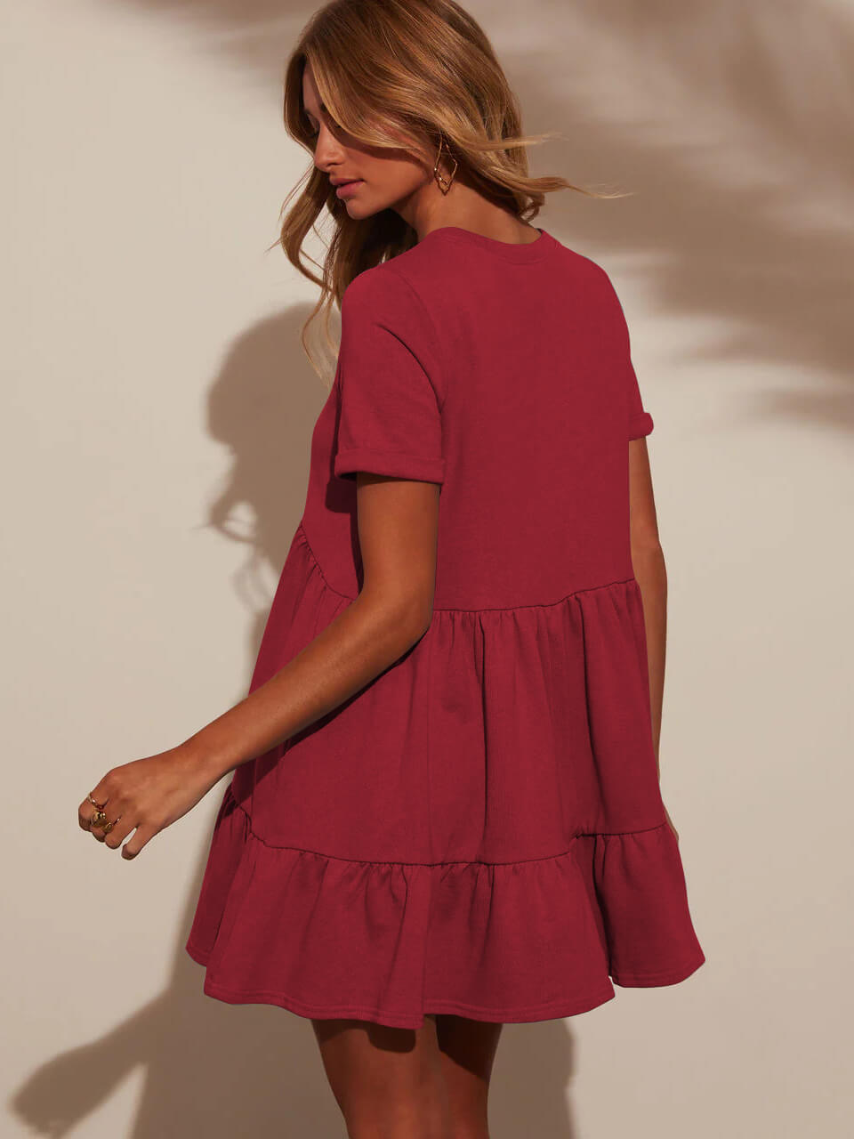 Brighter Days Tiered Mini Dress - Red