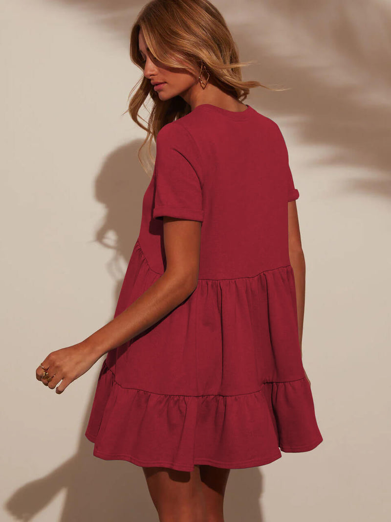 Brighter Days Tiered Mini Dress - Red